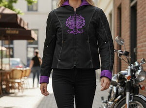 I-K Textiles Motorcycle Jacket Women's 4XL Black w/Purple & Zip Out Liner